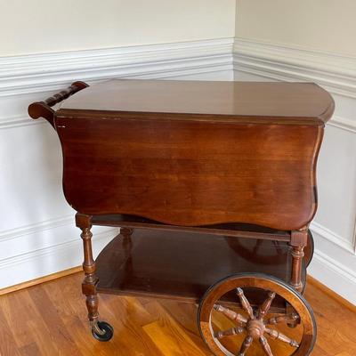 Wooden Tea Cart with Side Drawer