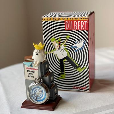 Dilbert Pocket Watch (for decor only or parts or repair) with Resin Stand