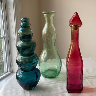3 Decorative Glass Bottles 