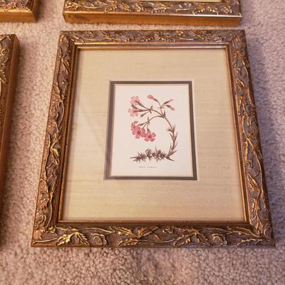 Four Floral Prints in Gold Leaf Frames (3UB-KD)