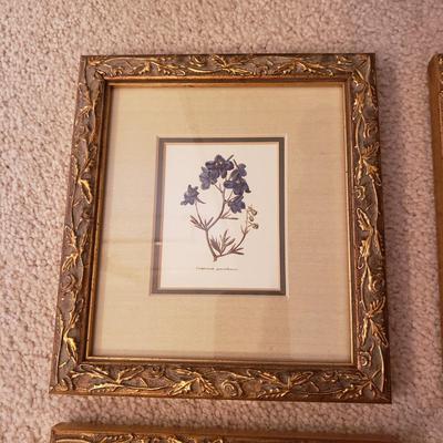 Four Floral Prints in Gold Leaf Frames (3UB-KD)