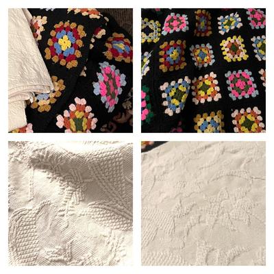 Lot of 2 Granny Square Afghans + 2 Chenille Bedspreads