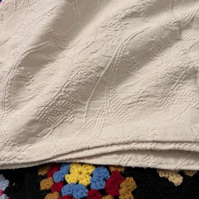 Lot of 2 Granny Square Afghans + 2 Chenille Bedspreads