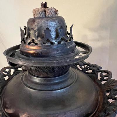 Antique Red Glass Brass Kerosene Parlor Lamp 24" Tall