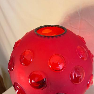 Antique Red Glass Brass Kerosene Parlor Lamp 24" Tall