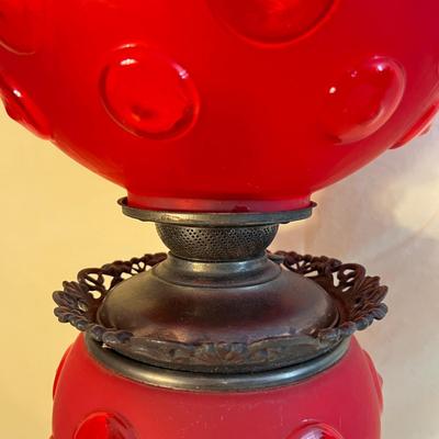 Antique Red Glass Brass Kerosene Parlor Lamp 24" Tall