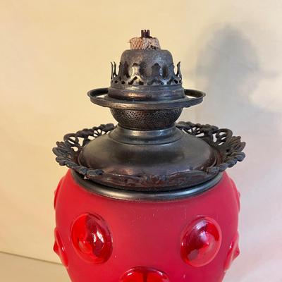 Antique Red Glass Brass Kerosene Parlor Lamp 24" Tall