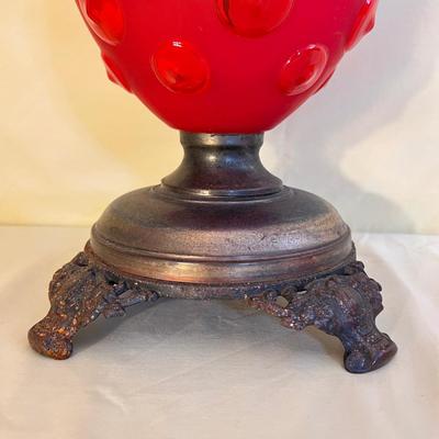 Antique Red Glass Brass Kerosene Parlor Lamp 24" Tall