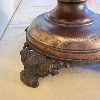 Antique Red Glass Brass Kerosene Parlor Lamp 24" Tall