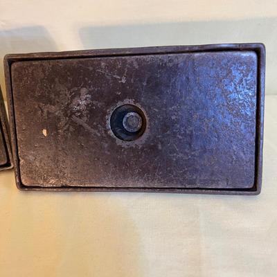 2 Antique Decorative Cast Iron Desk Paperweights Blotters
