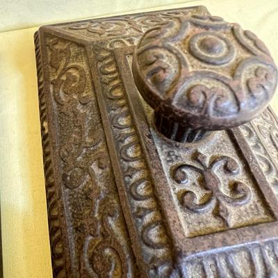 2 Antique Decorative Cast Iron Desk Paperweights Blotters
