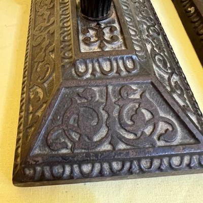 2 Antique Decorative Cast Iron Desk Paperweights Blotters