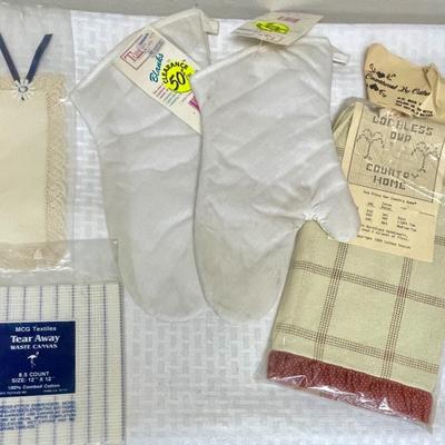 Craft Supplies - stitching project pieces - oven mits, towels, bookmark