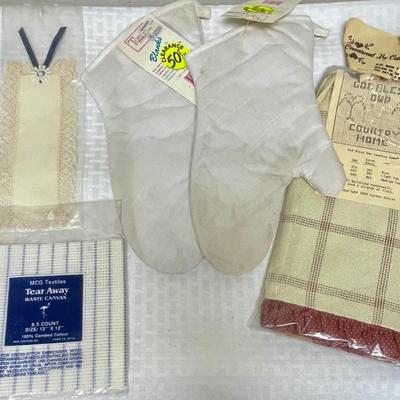 Craft Supplies - stitching project pieces - oven mits, towels, bookmark