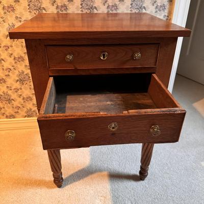 Two Drawer Wooden Side Table w/ Rope Carved Legs (3PB-DZ)