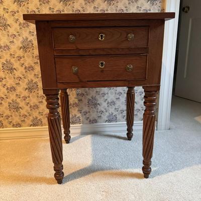 Two Drawer Wooden Side Table w/ Rope Carved Legs (3PB-DZ)