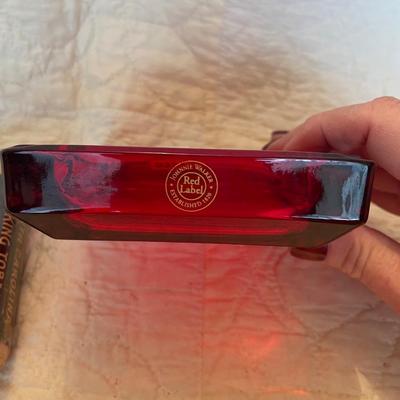 Red label ashtray and smoking tobacco