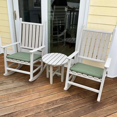 566 Pair of Polywood Rockers & End Table