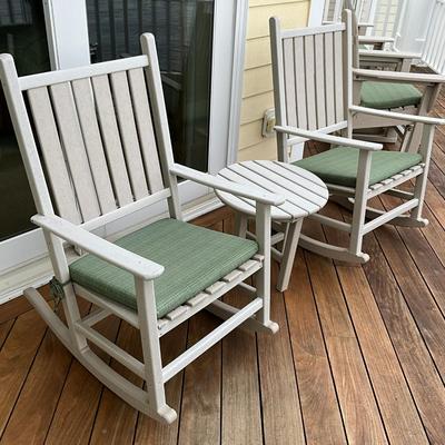 566 Pair of Polywood Rockers & End Table