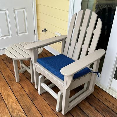 569 Polywood Glider W/ Blue Cushion & Table