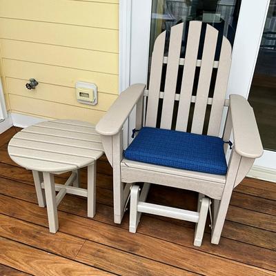 569 Polywood Glider W/ Blue Cushion & Table