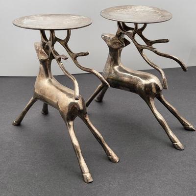 Silver-Brass Deer Candle Holder Pair