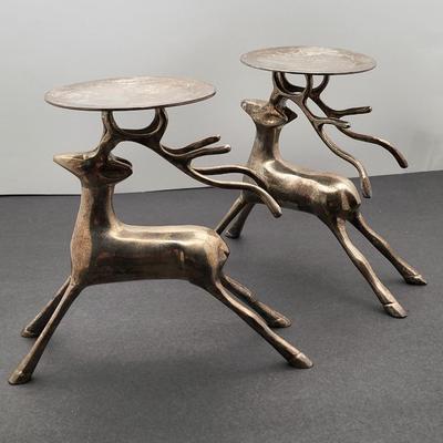 Silver-Brass Deer Candle Holder Pair