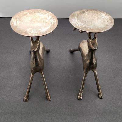 Silver-Brass Deer Candle Holder Pair