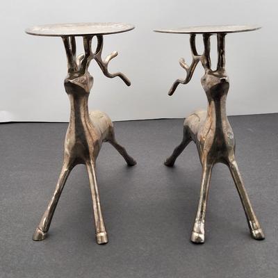 Silver-Brass Deer Candle Holder Pair
