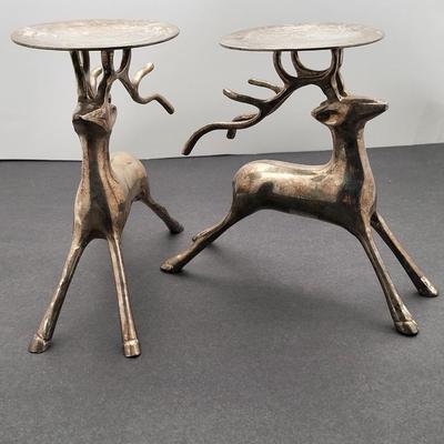 Silver-Brass Deer Candle Holder Pair