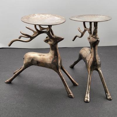 Silver-Brass Deer Candle Holder Pair