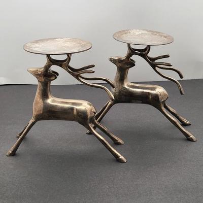 Silver-Brass Deer Candle Holder Pair