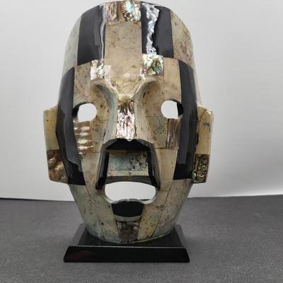 Mayan Tribal Onyx MOP Inlay Mask Decor