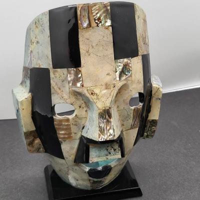 Mayan Tribal Onyx MOP Inlay Mask Decor
