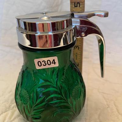 Green glass syrup dispenser