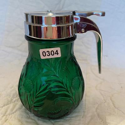 Green glass syrup dispenser