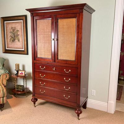 581 GRANGE Cherry and Rattan Armoire