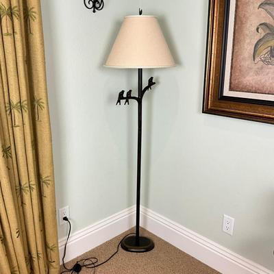 585 Metal Birds On Branch Floor Lamp w/ Leaf Finial
