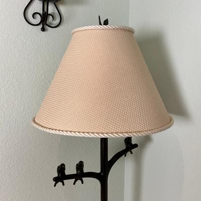 585 Metal Birds On Branch Floor Lamp w/ Leaf Finial