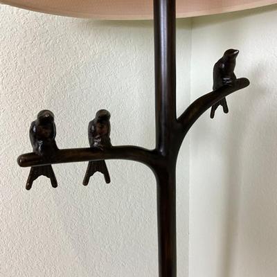 585 Metal Birds On Branch Floor Lamp w/ Leaf Finial
