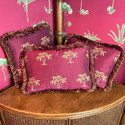 596 Set of Three Palm Tree Down Filled Pillows