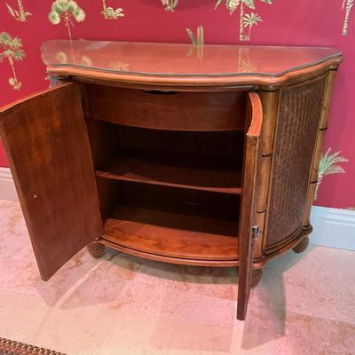 598 Pelican Reef Glass Top Rattan Console Cabinet