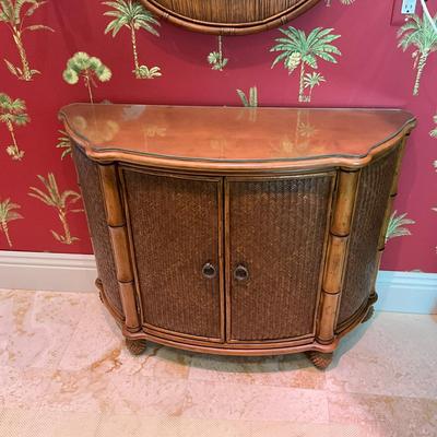 598 Pelican Reef Glass Top Rattan Console Cabinet