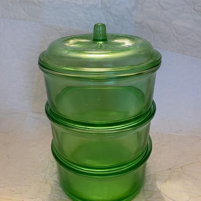 Hazel Atlas 3 round refrigerator stacking set w/ lid