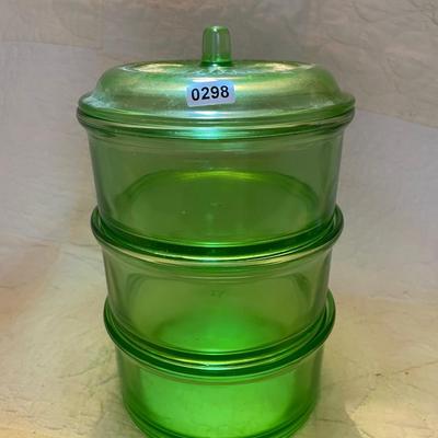 Hazel Atlas 3 round refrigerator stacking set w/ lid