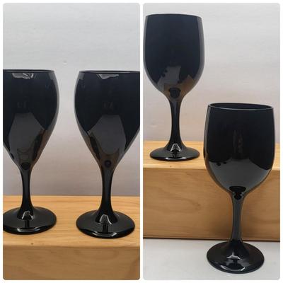 Vintage Onyx Black Libby Wine Glasses (4)