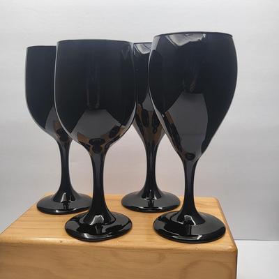 Vintage Onyx Black Libby Wine Glasses (4)