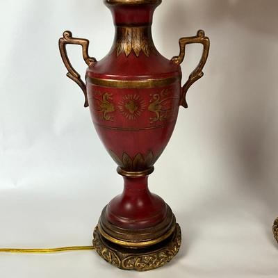 615 Pair of Red/Gold Composite Lamps AS-IS