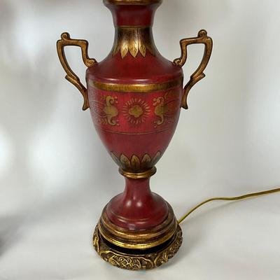 615 Pair of Red/Gold Composite Lamps AS-IS
