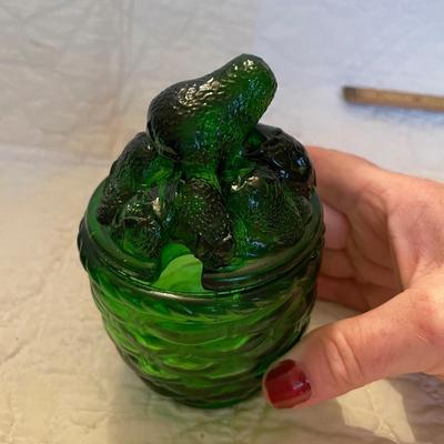 Vintage green glass sugar/jam jar